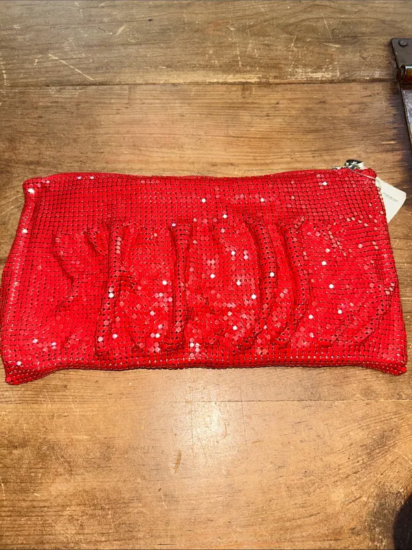 Red Mesh Sequin Ruched Clutch Evening Bag 10x5 NWT - Image 2