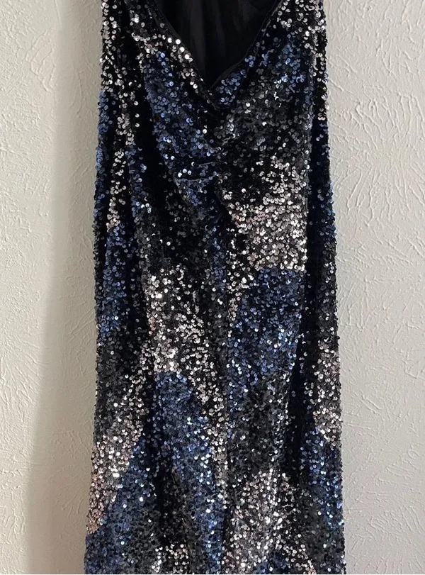 FREE PEOPLE Glitter & Gold Midi Sequined Halter Dress Size L Open Back - Image 7