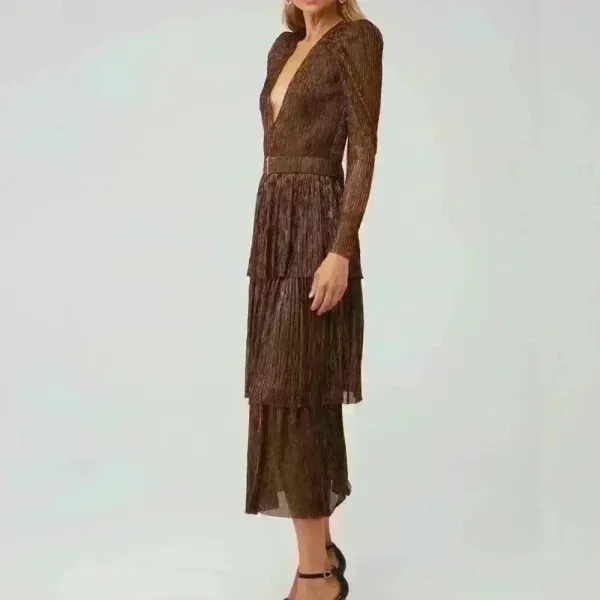 $438 Sabina Musayev x Revolve Carry Dress Brown‎ Mocha Copper Tiered Dress XS - Image 5