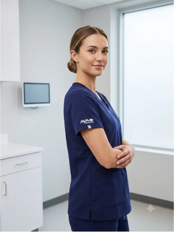 FIGS Catarina Scrub Top Women S Navy Blue V-Neck 2-Pocket Surgical Nurse Medical - Image 2