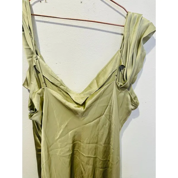 REFORMATION Dried Herbs Green Asymmetrical Cowl Neckline Rhonda Dress sz 18 - Image 13