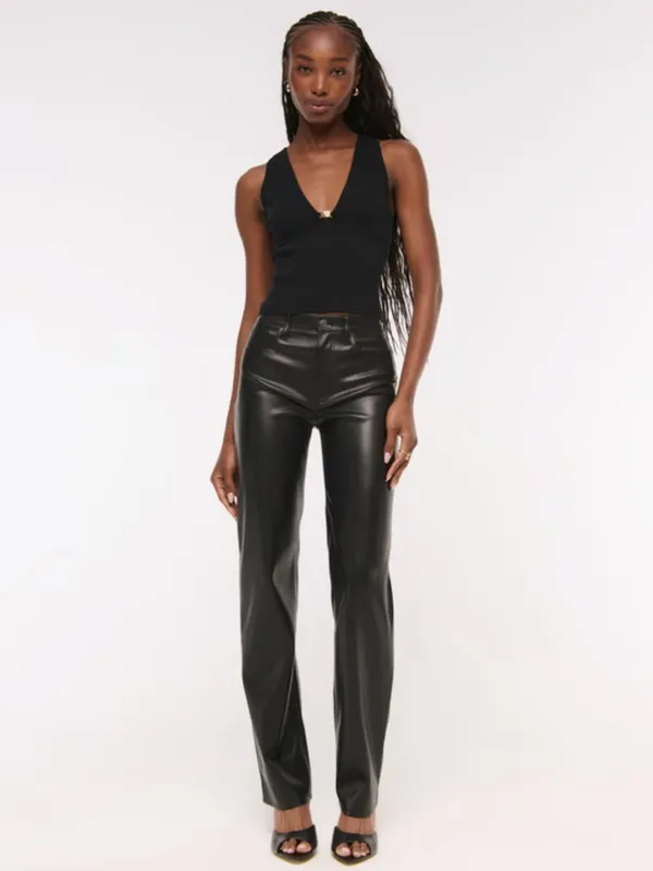 Abercrombie & Fitch The 90’s Ultra High Rise Straight Black Faux Leather Pants - Image 2