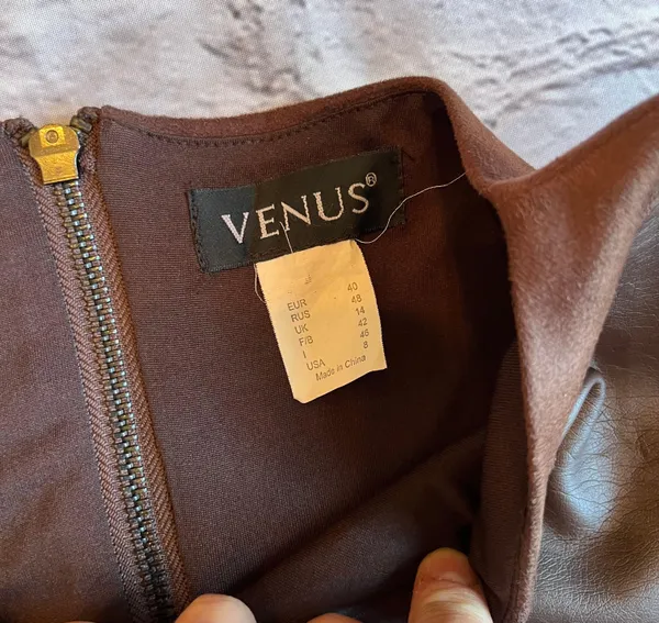 Venus Chocolate Brown Faux Leather & Suede Mini Dress Size 8. - Image 6