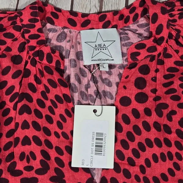 AREA STARS Red Black‎ Polka Dot Tiered Midi Dress Womens Size L Cotton V Neck - Image 3
