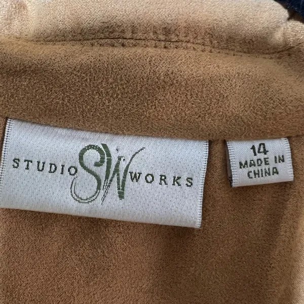 Studio Works Womens Camel Tan‎ Faux Suede Two Button Blazer Jacket Size 14 - Image 2