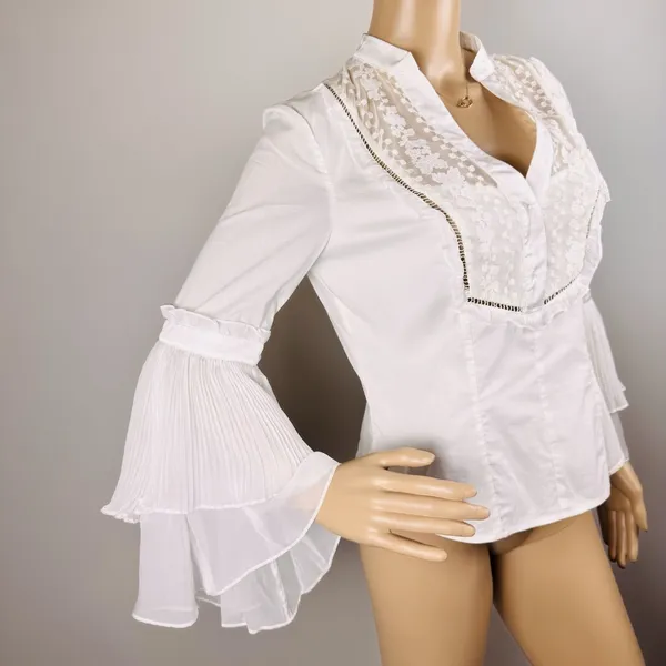 Bebe‎ Women's Sz S Victorian Lace Side Zip Up Top Sz S Coquette Bell Sleeve Y2K - Image 5