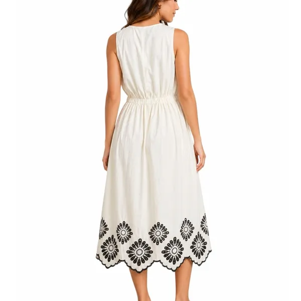 Universal Thread Womens Size XL Cream Black Embroidered Midi Dress Boho Pockets - Image 2