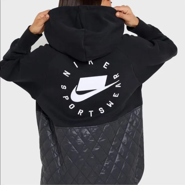 Nike Sportswear NSW Fleece Quilted Hoodie Womens L Black CJ6253-010 - Image 2