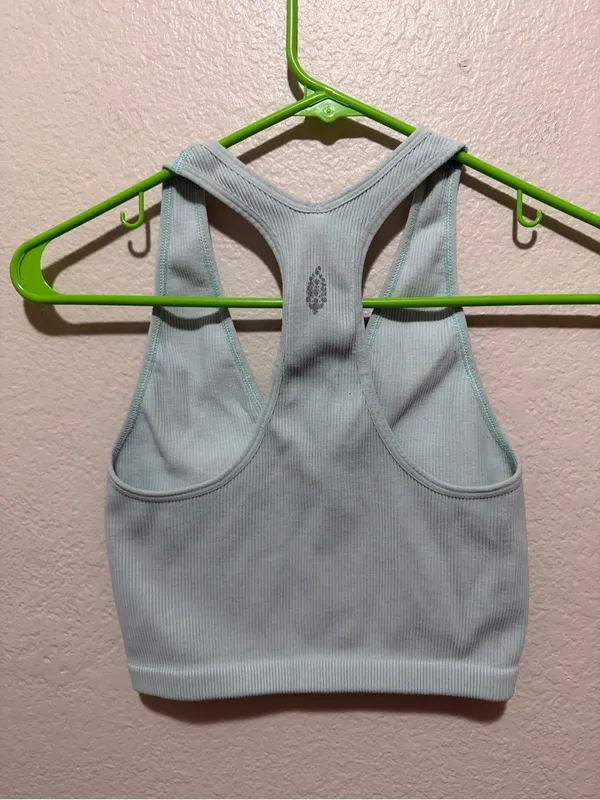 Free People Movement Free Throw Cropped Tank Blue Ribbed Racerback Large - Image 3