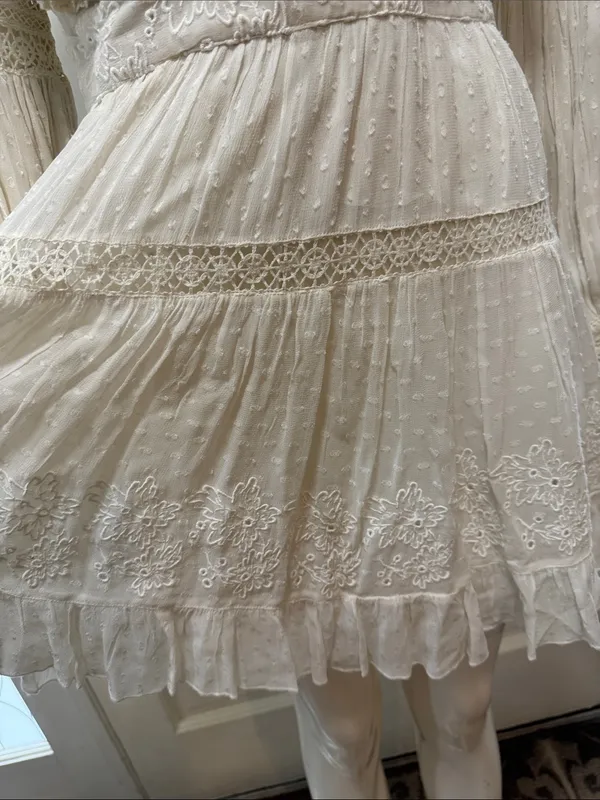 LOVESHACKFANCY Simonna Embroiled Ruffled Silk Mini Dress Size 6 - Image 6