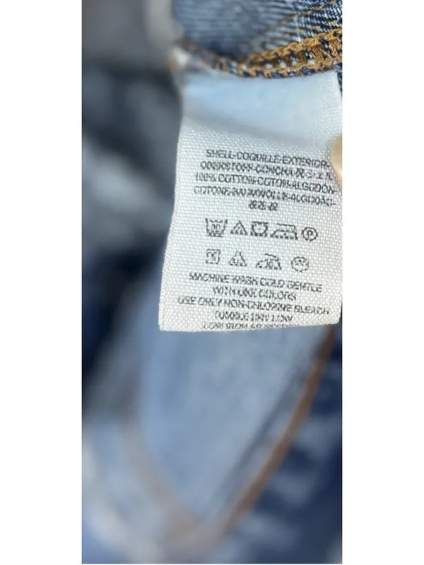 Free People Cropped Denim Jacket Blue Button Front Trucker Jean Western Distress - Image 7