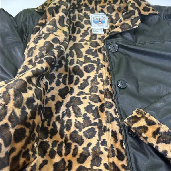 Leopard Print Lined Black Bomber Jacket Size L - Image 9