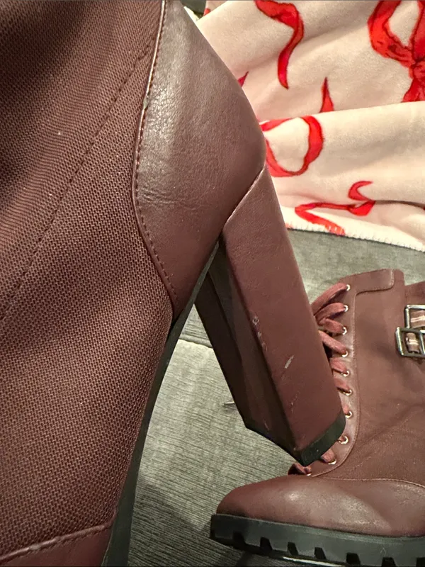 Shoe Dazzle Burgundy Lace-Up Block Heel Boots Size 10 - Image 6