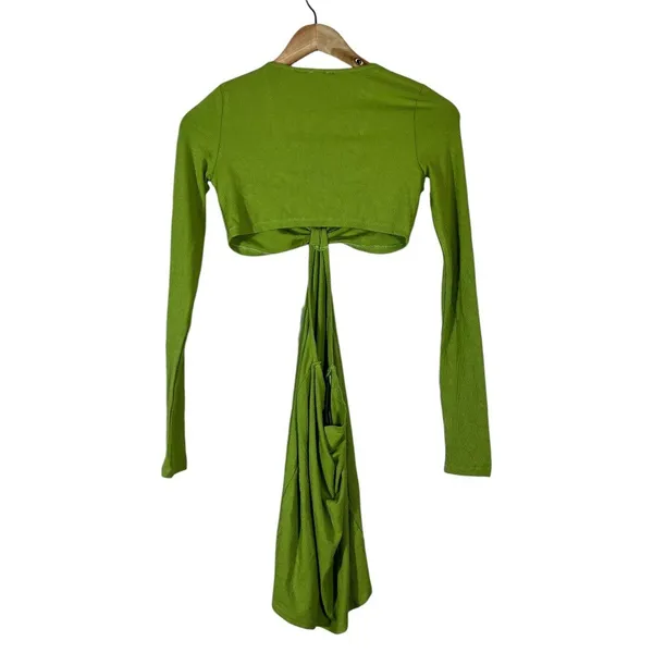 NWT Kittenish Knotted Cutout Ribbed Mini Dress Lime Green Party Bodycon Size M - Image 3