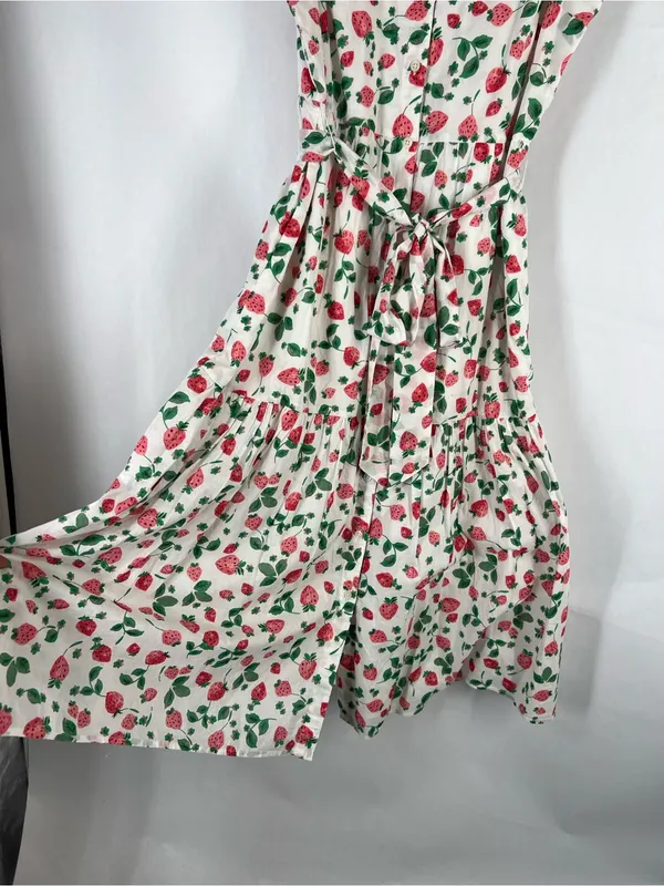 J.Crew Strawberry Print Collared Midi Dress Belted Size 10 - Image 11
