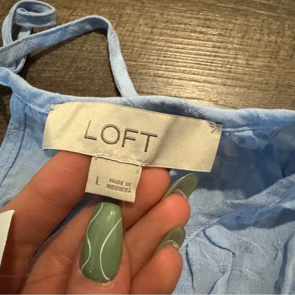 NWT Loft Blue Plaid Smocked Peplum Top - Image 6