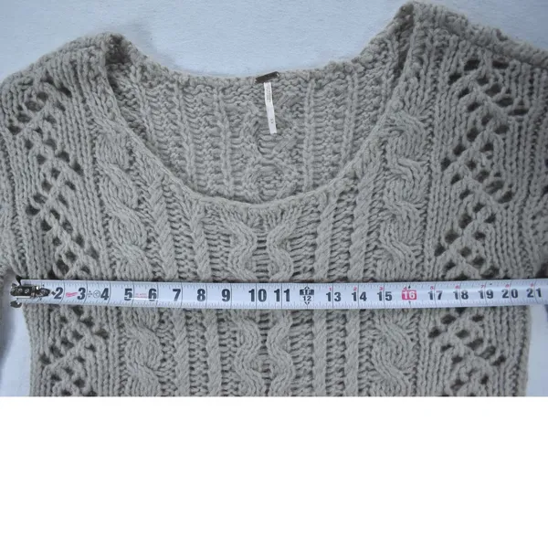Free People Grey Cable Knit Pointelle Scoop Neck Sweater Womens Medium - Image 4