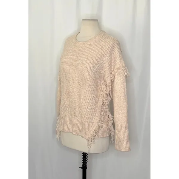 By ANTHROPOLOGIE Josey Fringe Sweater Marled Pink Pink Crew Neck Wool Small - Image 5