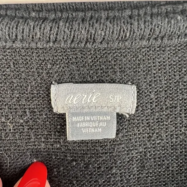 AE Aerie Small‎ Sweatshirt Oversized Inside Out Crew Neck Side Slits Tunic Black - Image 5