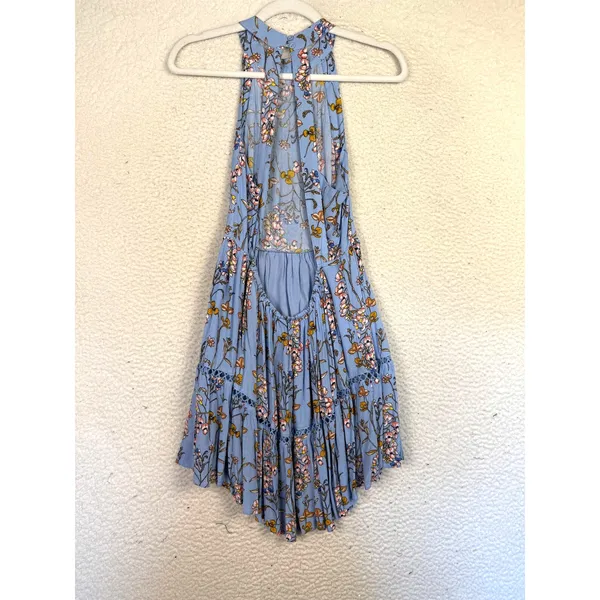 Anthropologie Abel the Label Dress Small Blue Floral Halter Sundress Crochet Cottage Fairy - Image 2