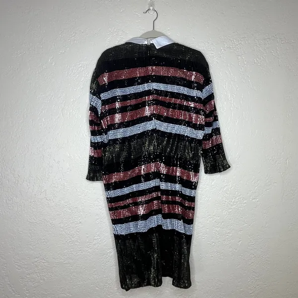 Eloquii Studio Sequin Striped Bodycon Mini Dress Collared‎ Black Size 16 Plux - Image 4