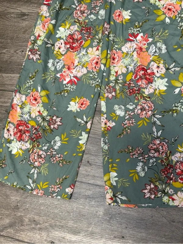 Band of the Free Floral Wide Leg Jumpsuit Size M Sage Green Boho - Image 5