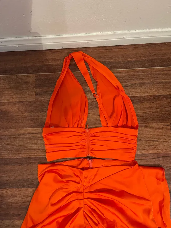 Oh Polly Bright Orange Satin Skirt with a Top - Image 8