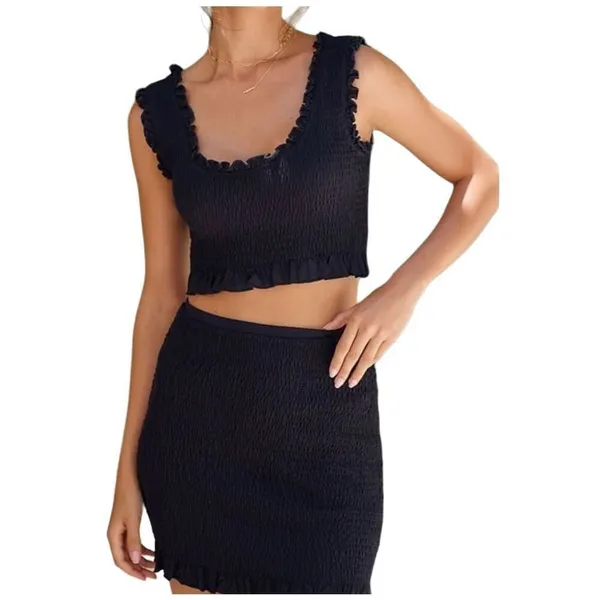 Anthropologie High Rise Rouched Mini Skirt Tank 2 Pc Set Large - Image 3