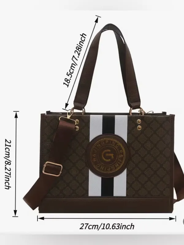 Monogram Stripe Tote Bag G Logo Medallion Top Handle Crossbody Shoulder Bag NIP - Image 3