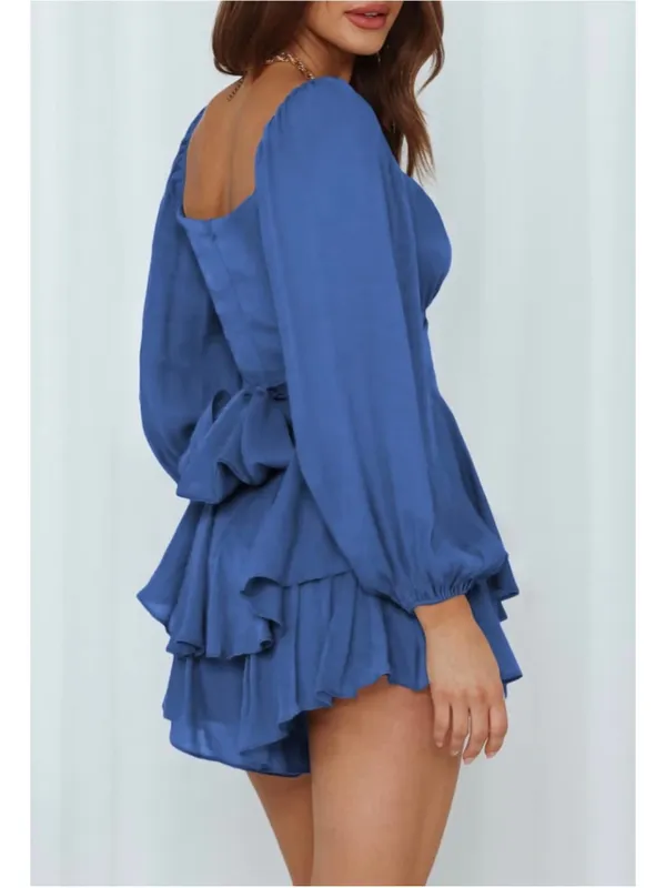 NEW Off Shoulder Shorts Romper Lantern Long Sleeve Ruffle Belted XL - Image 2