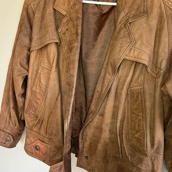 [G-III Global Identity] Vintage Brown Bomber Leather Jacket-Medium - Image 6