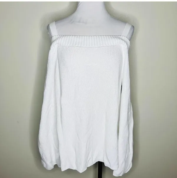 525 America NWT Born In Brooklyn Sweater LARGE Cold Shoulder Ribbed Wide Sleeve White - Image 2