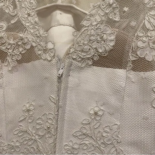 White Wedding Dress S Small Bust 32” Lace Tank Top Beaded Handmade Vintage READ - Image 13
