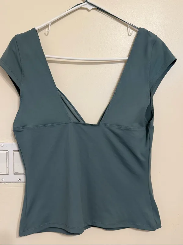 Free People Intimately XL Celtic Green Deep V Neck Fitted Top NWT - Image 4