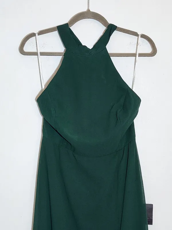 Lulus Emerald Green Halter Formal Dress Front Slit Sleeveless Sz Medium NWT Flaw - Image 3