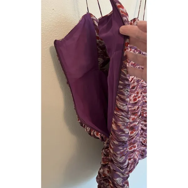 Zara Dress Size M Purple Gold Draped Floral Cut‎ Out Front Mini Spaghetti Straps - Image 9
