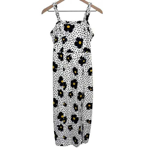 Urban Outfitters UO Remy Linen Ruffle Square Neck MIDI Dress Yellow Floral XS - Image 2