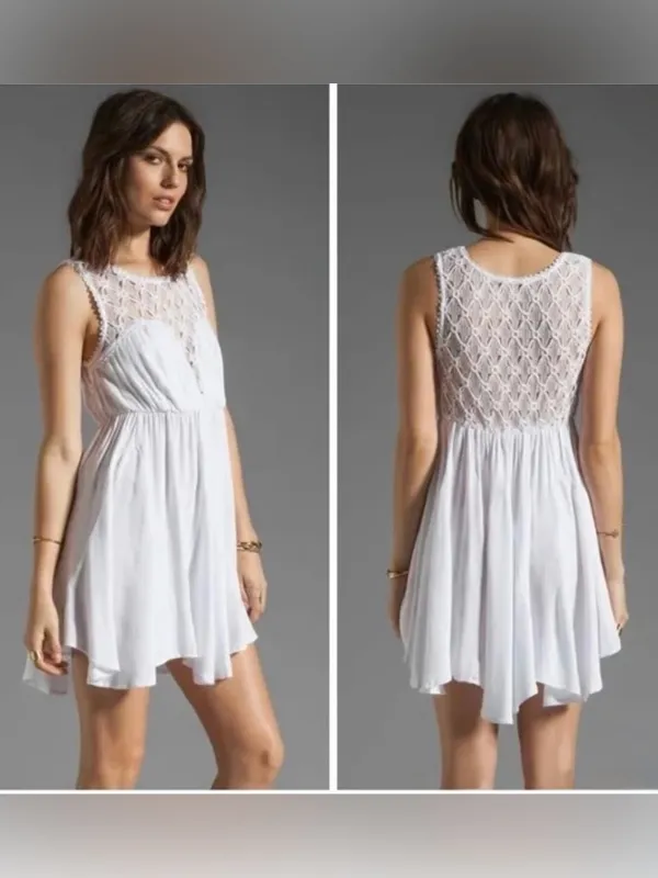Free People White Crochet Lace Fit & Flare Boho Dress M Cottagecore Fairy - Image 2