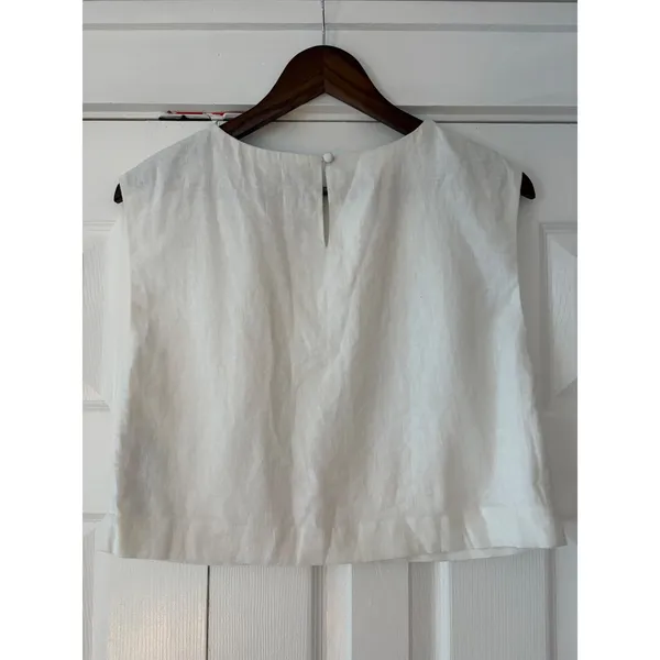 Abercrombie & Fitch White‎ Linen Blend Sleeveless Crop Blouse Keyhole Back XS - Image 3