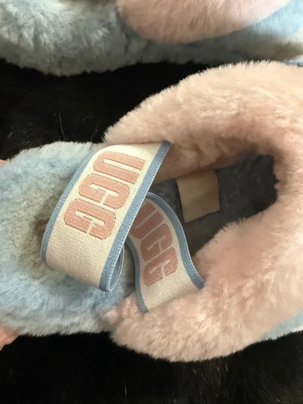 UGG Women’s 7 Fluff Yeah Light Blue Pink Pride Slide Sandals - Image 3