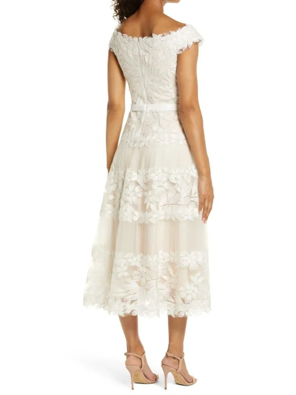 NWT TADASHI SHOJI Adriane in Ivory Petal Floral Embroidered Tea Midi Dress 12 - Image 5