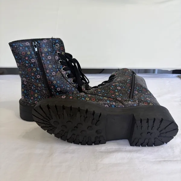 True Craft Korri 3 Floral Combat Boots Black Multicolor Lace Up Side‎ Zip 9.5 M - Image 5