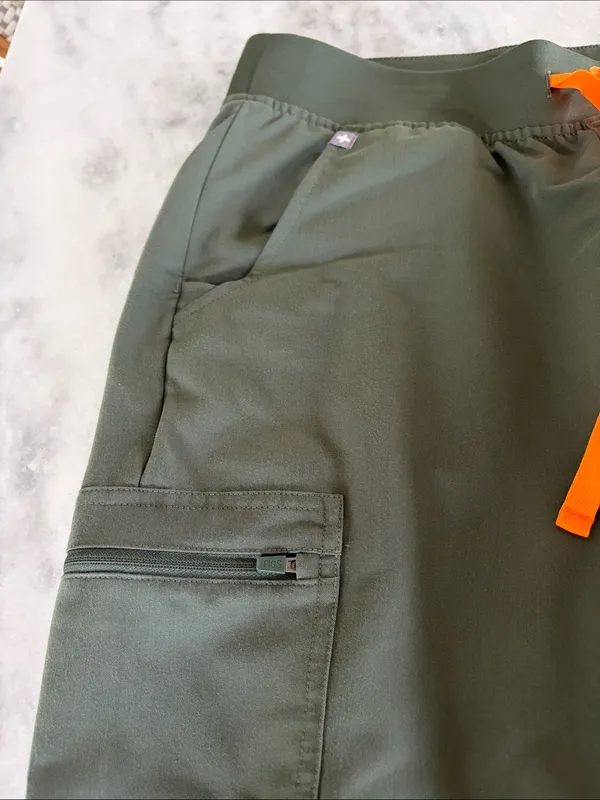 Figs Olive Green Jogger Pants with Orange Drawstring - Image 3