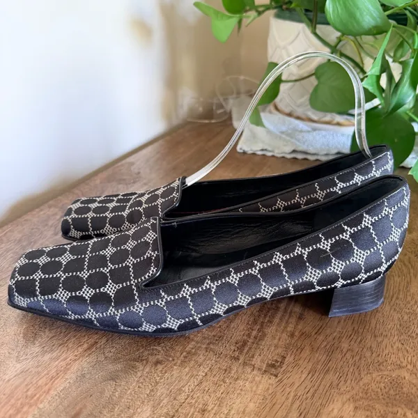 Vintage Kate Spade Noel Size 7.5B Black White Jacquard Square Toe Loafer Y2K Mod - Image 2
