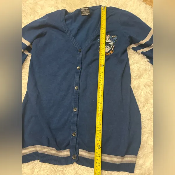 Harry Potter Blue Ravenclaw Cardigan Academic Varsity Stripe sweater Large - Image 6