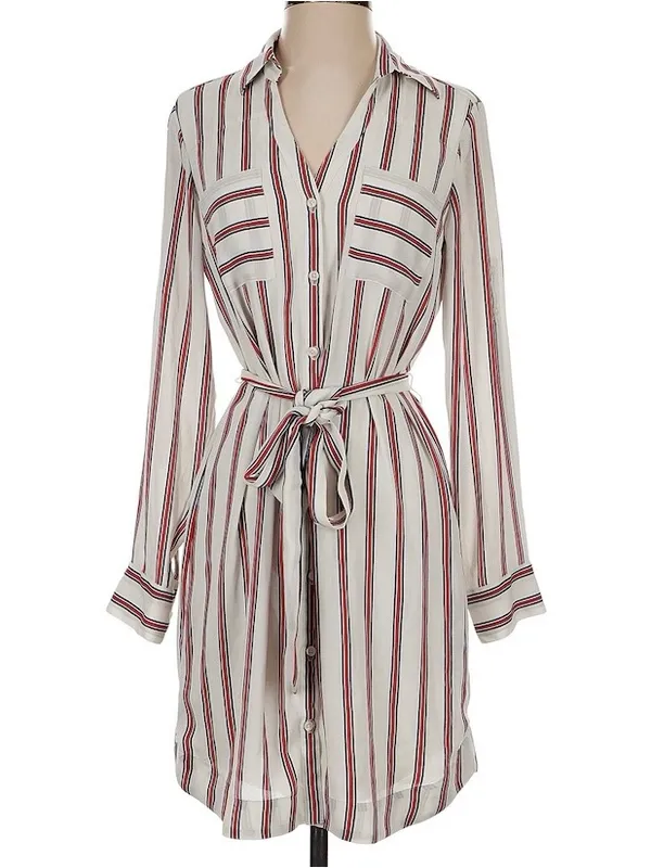 Express Outlet White Convertible Sleeve Red Striped Long Sleeve Shirt Dress Sz S - Image 2