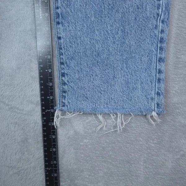 PacSun High‎ Rise Straight Jeans Women 30x27 Blue Button Fly Raw Hem 90s Mom - Image 12