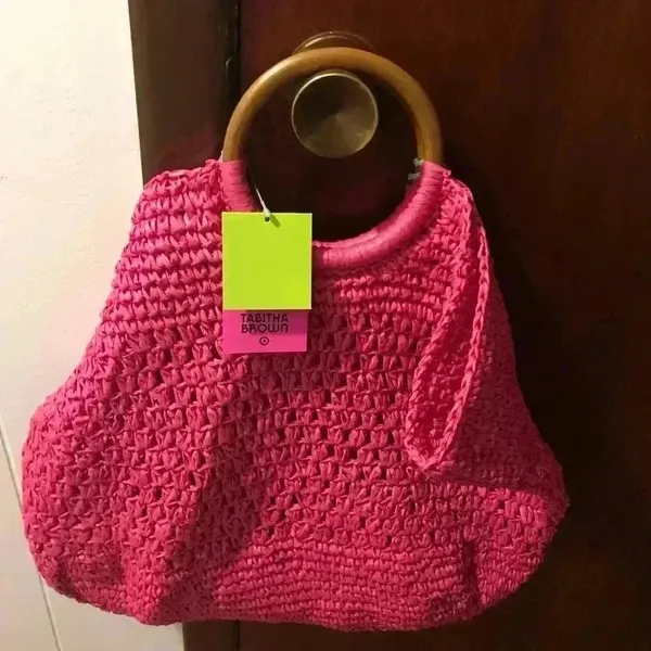 NWT Tabitha Brown x Target Lemon Wedge Tassel Woven Straw Tote Bag Pink - Image 5