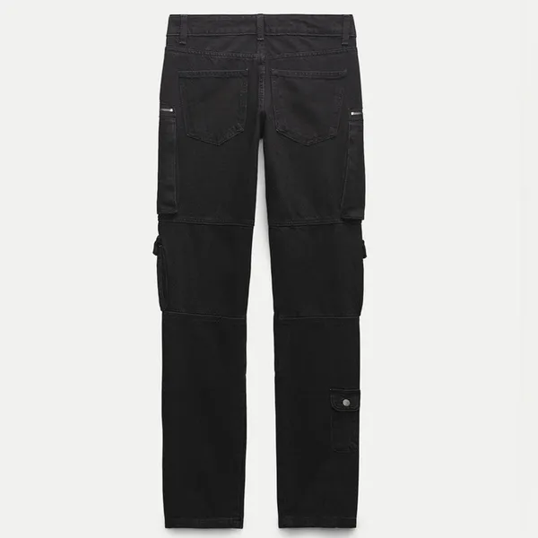 Zara The Slim Cargo in Black Denim Jeans Sz 34 NWT Slim Leg Mid Rise - Image 4
