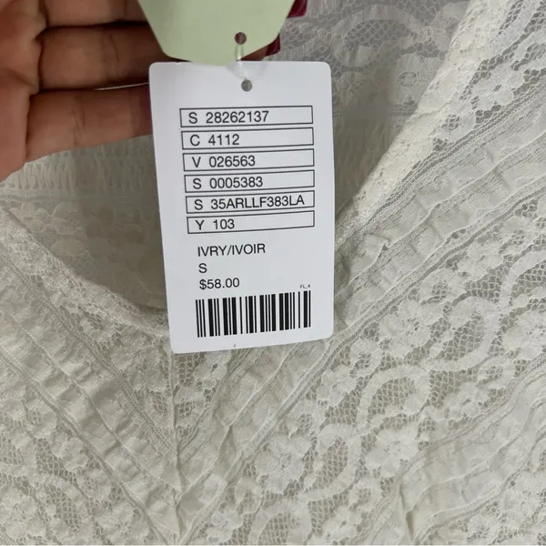 Anthropologie Lilka Ivory Lace Stretch 3/4 Sleeve Swing Top Lightweight Sheer‎ - Image 4